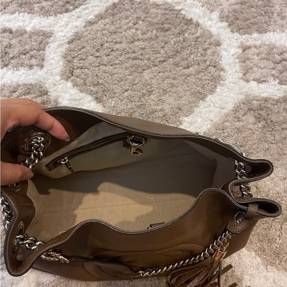 Gucci Soho Medium Brown Double Leather Chain Shoulder Bag Tote - Picture 7 of 8